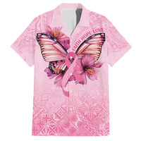 Faith Hope Love Butterfly Ribbon Personalised Family Matching Long Sleeve Bodycon Dress and Hawaiian Shirt LT9 Dad's Shirt - Short Sleeve Pink - Polynesian Pride