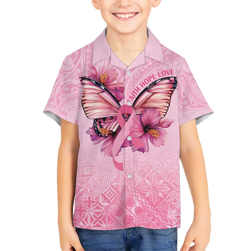 Faith Hope Love Butterfly Ribbon Personalised Family Matching Long Sleeve Bodycon Dress and Hawaiian Shirt LT9 Son's Shirt Pink - Polynesian Pride