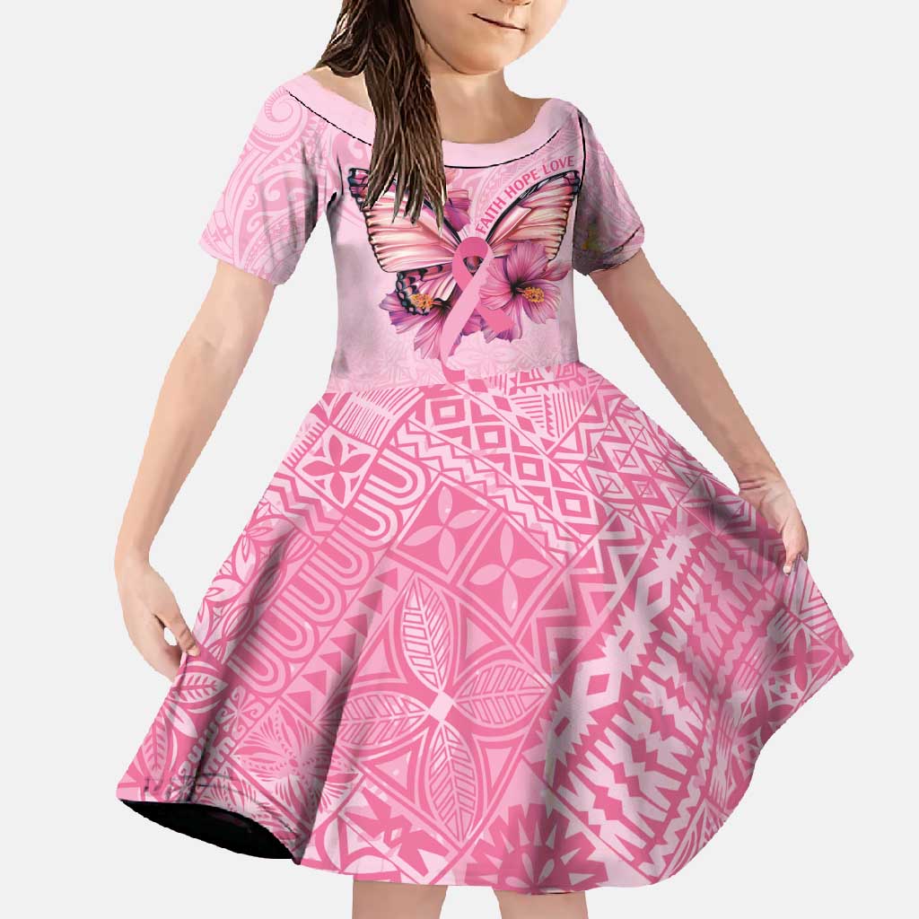 Faith Hope Love Butterfly Ribbon Personalised Family Matching Mermaid Dress and Hawaiian Shirt LT9 Daughter's Dress Pink - Polynesian Pride