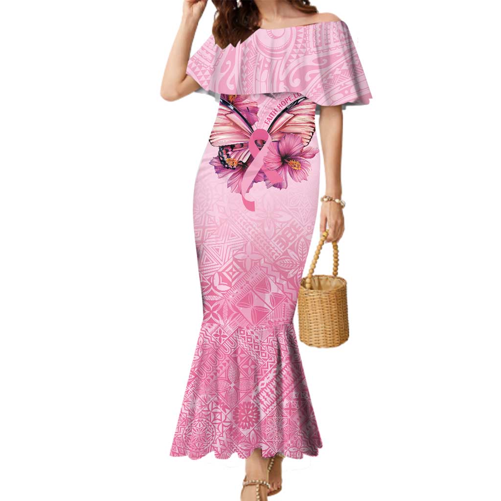 Faith Hope Love Butterfly Ribbon Personalised Family Matching Mermaid Dress and Hawaiian Shirt LT9 Mom's Dress Pink - Polynesian Pride