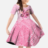 Faith Hope Love Butterfly Ribbon Personalised Family Matching Off The Shoulder Long Sleeve Dress and Hawaiian Shirt LT9 Daughter's Dress Pink - Polynesian Pride