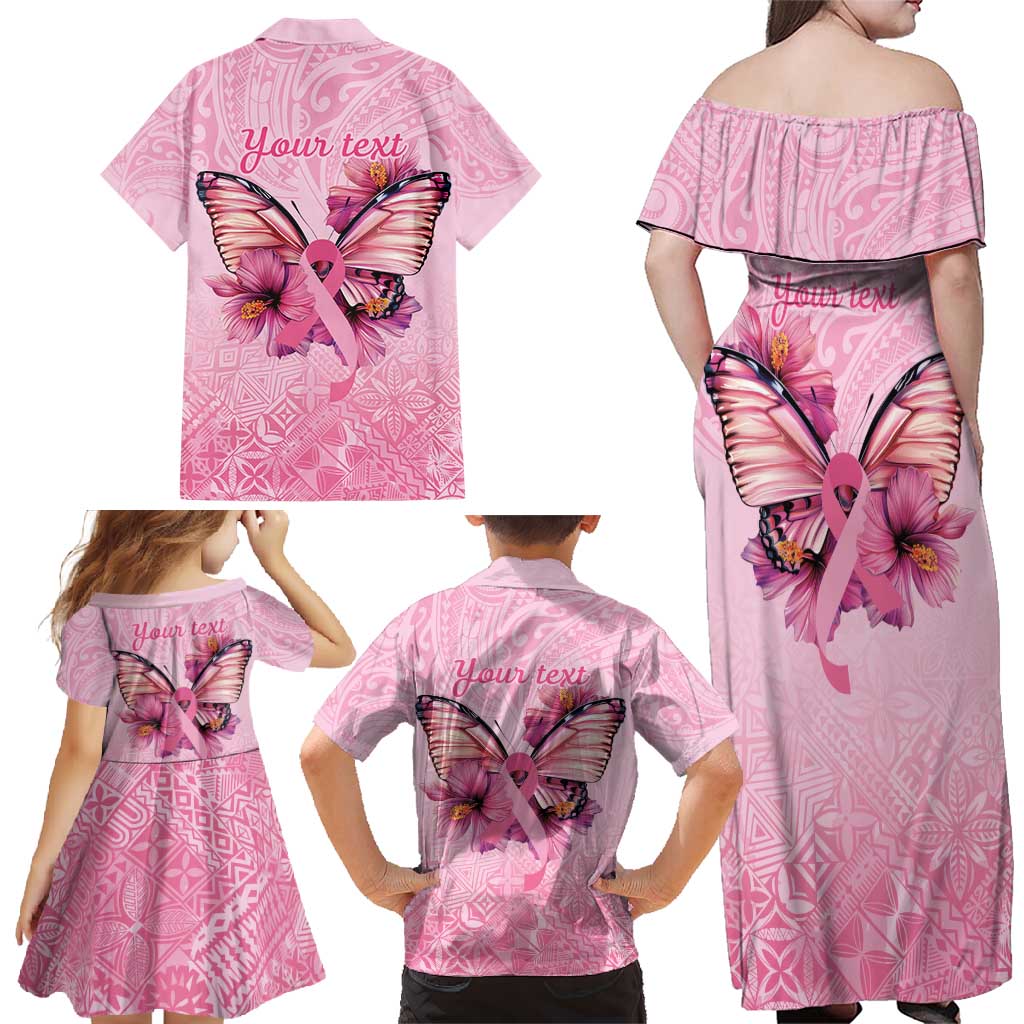 Faith Hope Love Butterfly Ribbon Personalised Family Matching Off Shoulder Maxi Dress and Hawaiian Shirt LT9 - Polynesian Pride