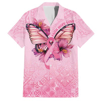 Faith Hope Love Butterfly Ribbon Personalised Family Matching Short Sleeve Bodycon Dress and Hawaiian Shirt LT9 Dad's Shirt - Short Sleeve Pink - Polynesian Pride