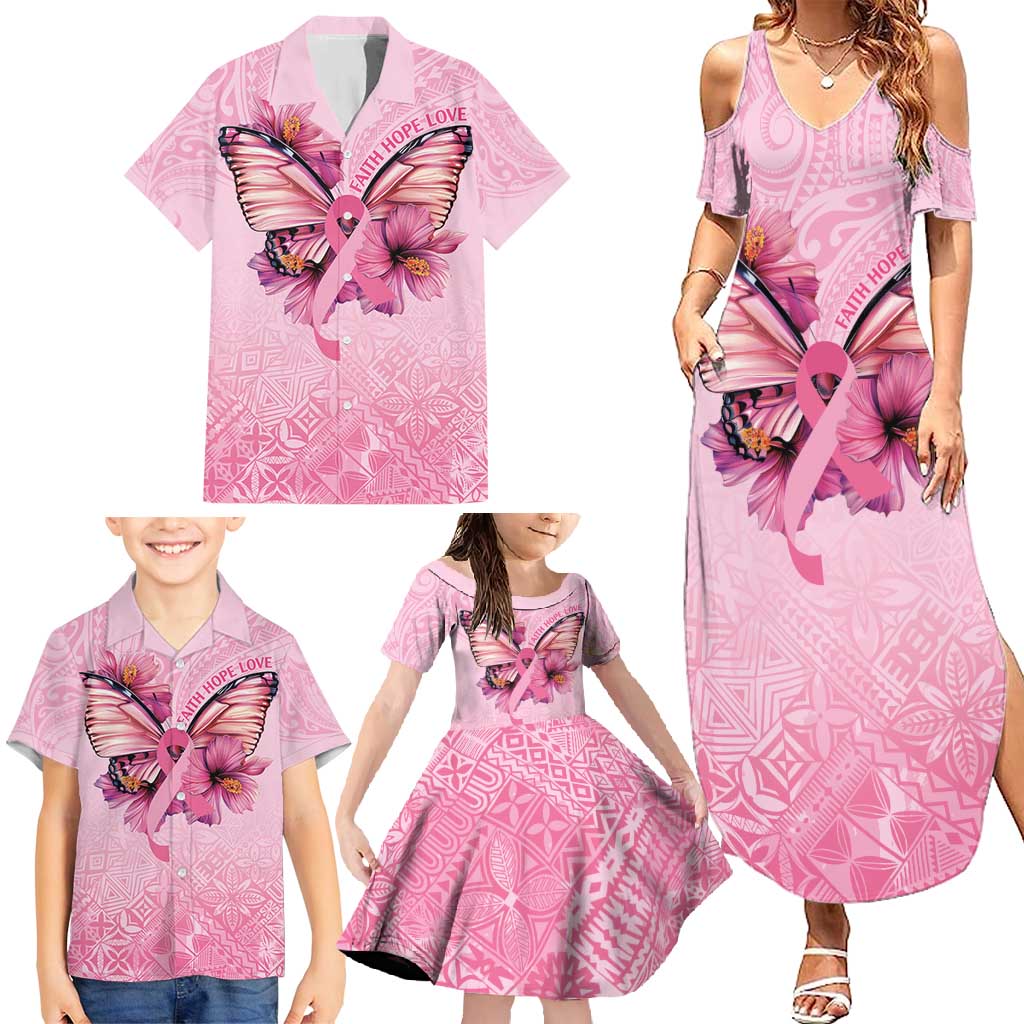 Faith Hope Love Butterfly Ribbon Personalised Family Matching Summer Maxi Dress and Hawaiian Shirt LT9 - Polynesian Pride