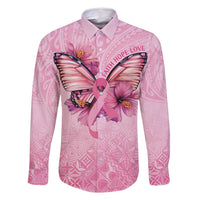 Faith Hope Love Butterfly Ribbon Personalised Family Matching Tank Maxi Dress and Hawaiian Shirt LT9 Dad's Shirt - Long Sleeve Pink - Polynesian Pride