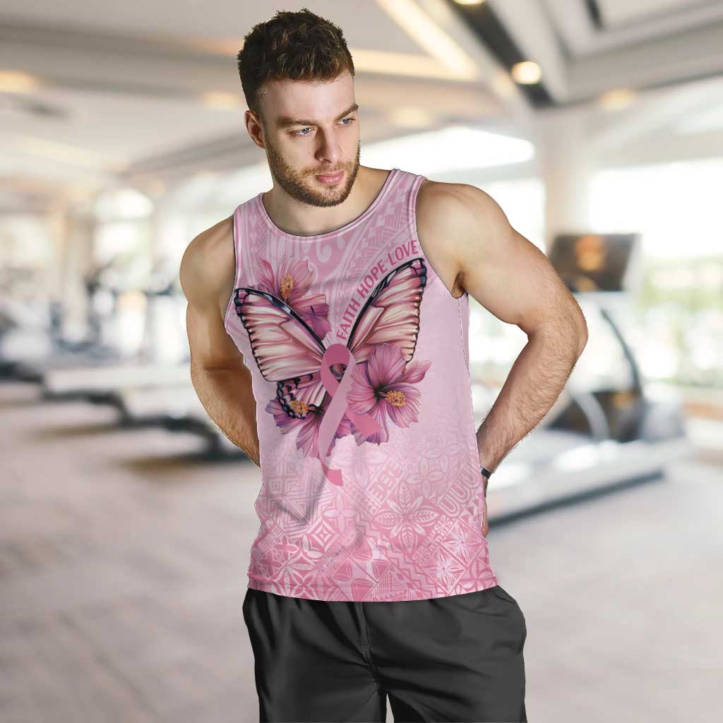 Faith Hope Love Butterfly Ribbon Personalised Men Tank Top LT9 Pink - Polynesian Pride