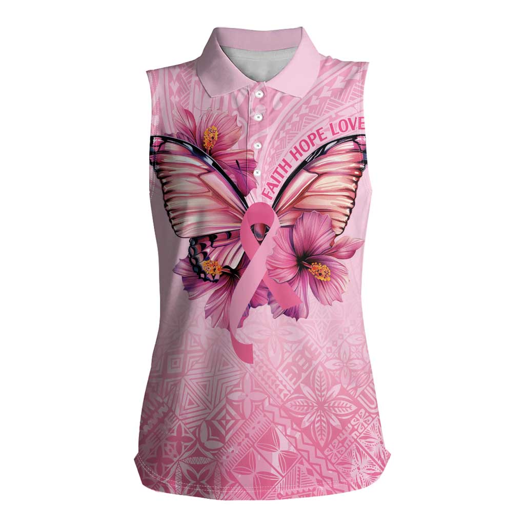 Faith Hope Love Butterfly Ribbon Personalised Women Sleeveless Polo Shirt LT9 Female Pink - Polynesian Pride