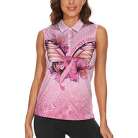 Faith Hope Love Butterfly Ribbon Personalised Women Sleeveless Polo Shirt LT9 - Polynesian Pride