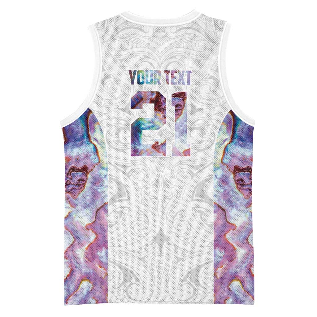 Custom New Zealand Aotearoa Basketball Jersey Pink Maori Paua Shell Indigenous - Polynesian Pride