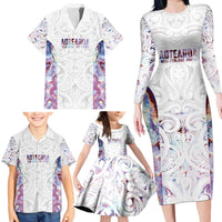 Custom New Zealand Aotearoa Family Matching Long Sleeve Bodycon Dress and Hawaiian Shirt Pink Maori Paua Shell Indigenous LT9 - Polynesian Pride