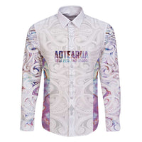 Custom New Zealand Aotearoa Family Matching Mermaid Dress and Hawaiian Shirt Pink Maori Paua Shell Indigenous LT9 Dad's Shirt - Long Sleeve Pink - Polynesian Pride