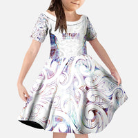 Custom New Zealand Aotearoa Family Matching Off The Shoulder Long Sleeve Dress and Hawaiian Shirt Pink Maori Paua Shell Indigenous LT9 Daughter's Dress Pink - Polynesian Pride