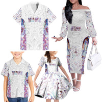 Custom New Zealand Aotearoa Family Matching Off The Shoulder Long Sleeve Dress and Hawaiian Shirt Pink Maori Paua Shell Indigenous LT9 - Polynesian Pride