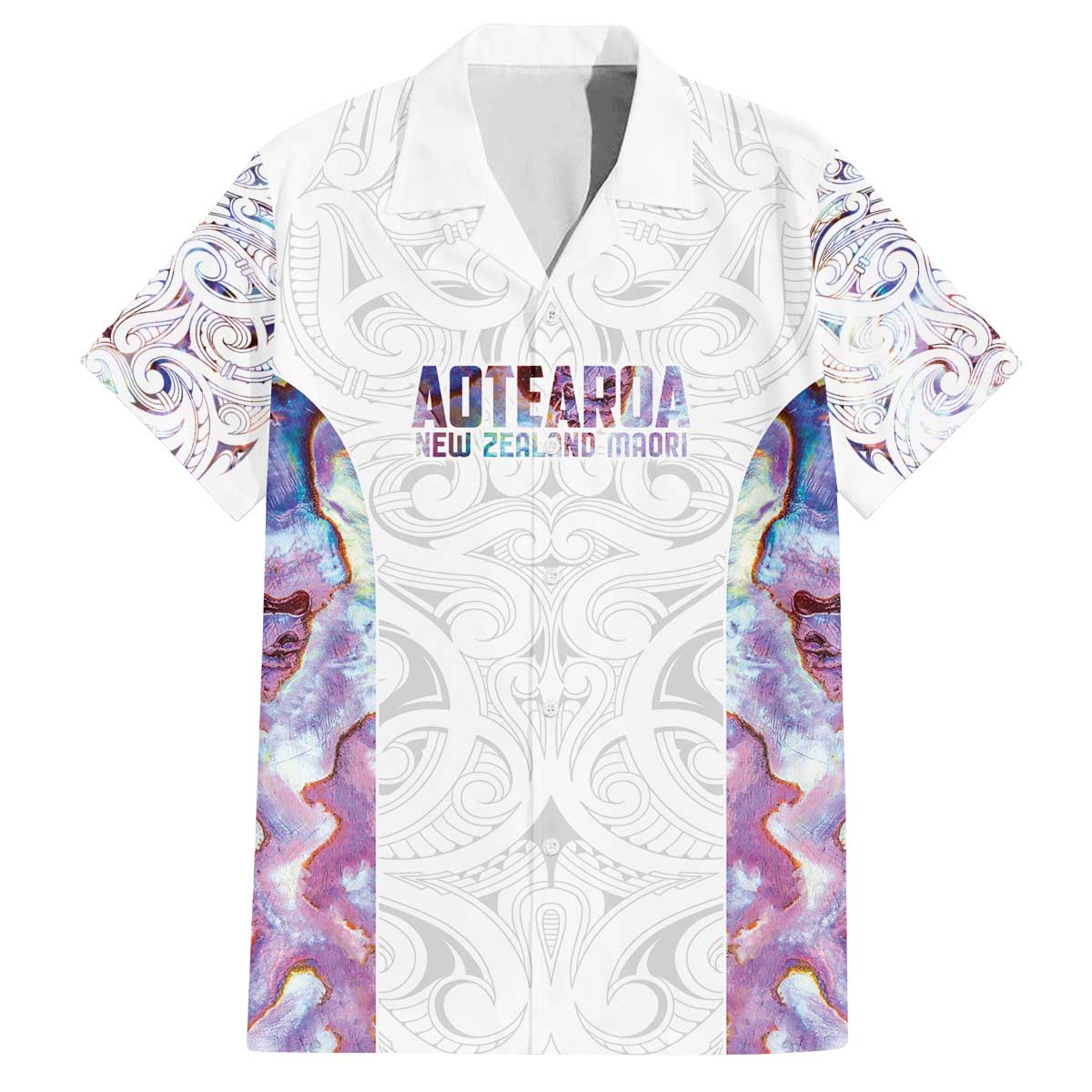 Custom New Zealand Aotearoa Family Matching Off The Shoulder Long Sleeve Dress and Hawaiian Shirt Pink Maori Paua Shell Indigenous LT9 Dad's Shirt - Short Sleeve Pink - Polynesian Pride