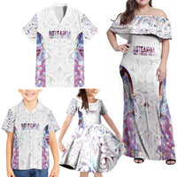 Custom New Zealand Aotearoa Family Matching Off Shoulder Maxi Dress and Hawaiian Shirt Pink Maori Paua Shell Indigenous LT9 - Polynesian Pride