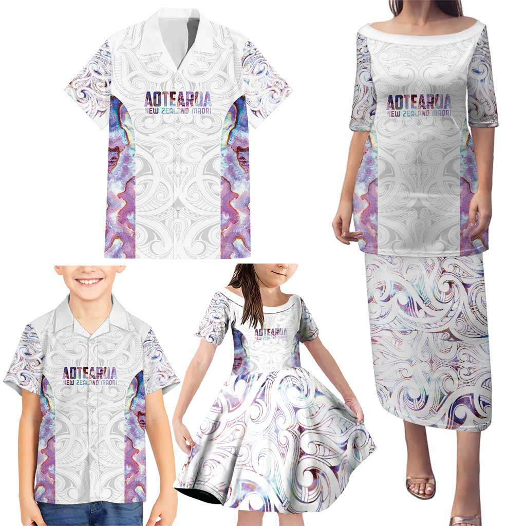 Custom New Zealand Aotearoa Family Matching Puletasi and Hawaiian Shirt Pink Maori Paua Shell Indigenous - Polynesian Pride
