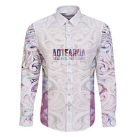 Custom New Zealand Aotearoa Family Matching Short Sleeve Bodycon Dress and Hawaiian Shirt Pink Maori Paua Shell Indigenous LT9 Dad's Shirt - Long Sleeve Pink - Polynesian Pride