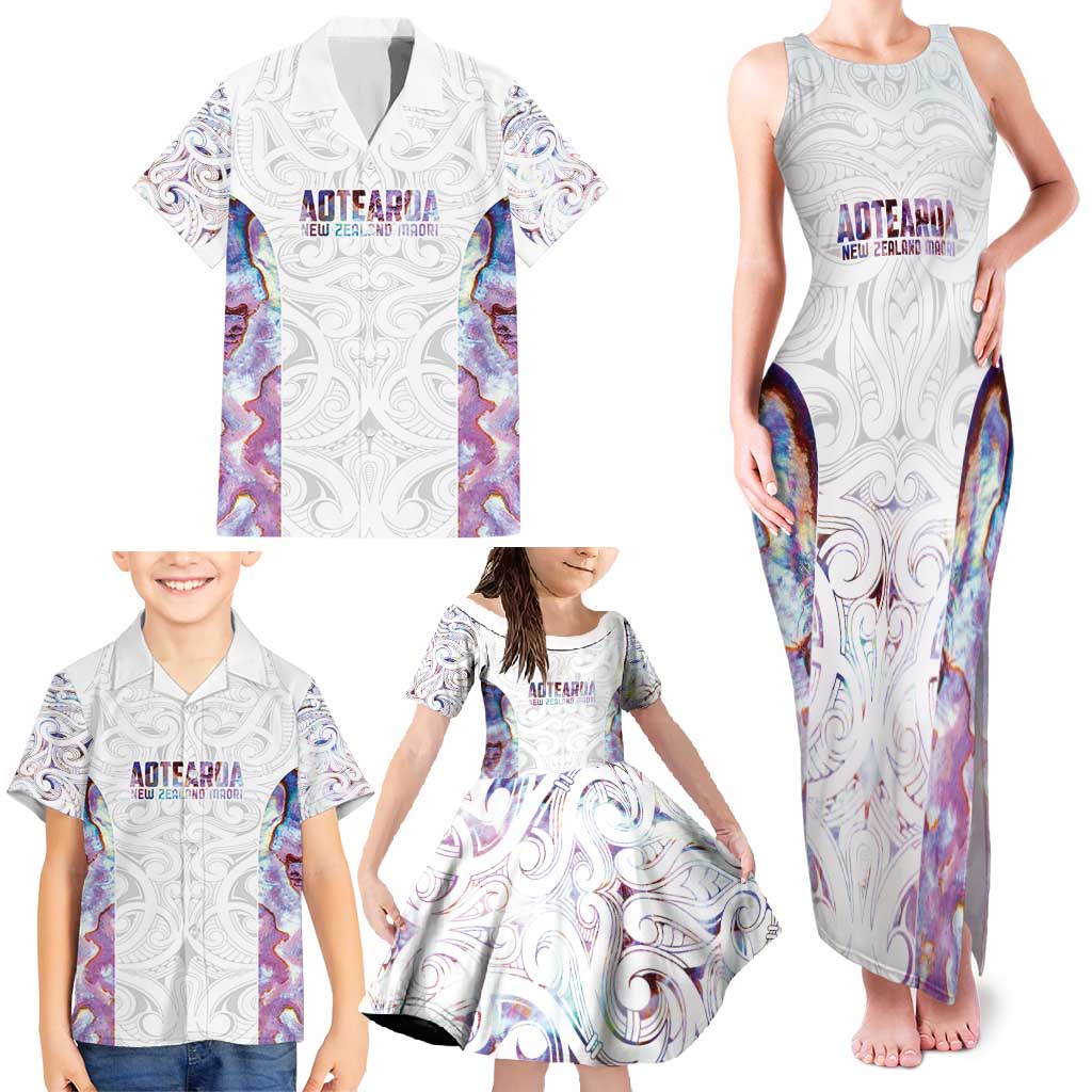 Custom New Zealand Aotearoa Family Matching Tank Maxi Dress and Hawaiian Shirt Pink Maori Paua Shell Indigenous LT9 - Polynesian Pride