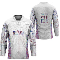 Custom New Zealand Aotearoa Hockey Jersey Pink Maori Paua Shell Indigenous - Polynesian Pride