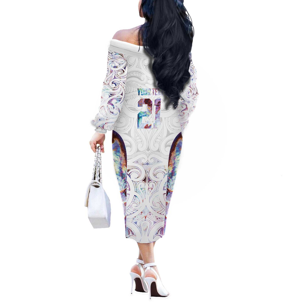 Custom New Zealand Aotearoa Off The Shoulder Long Sleeve Dress Pink Maori Paua Shell Indigenous LT9 - Polynesian Pride