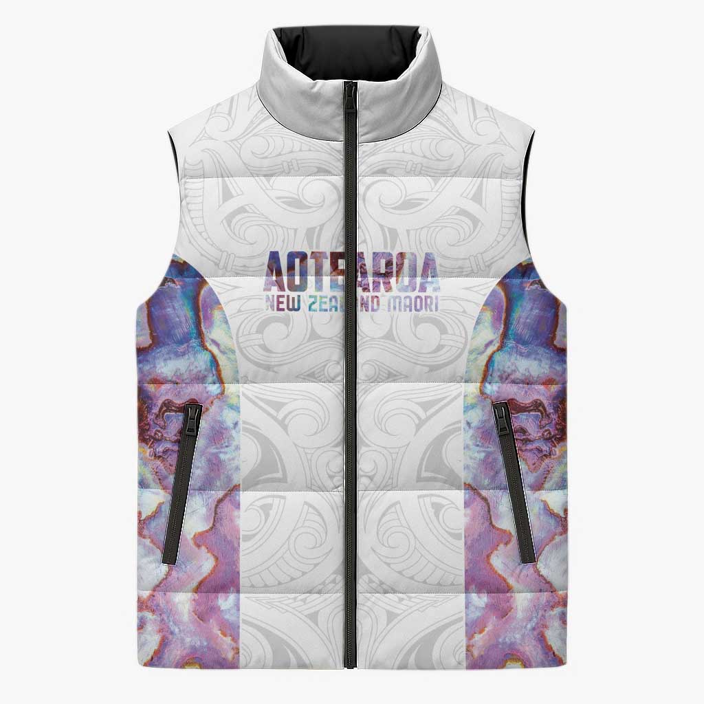 Custom New Zealand Aotearoa Sleeveless Puffer Jacket Pink Maori Paua Shell Indigenous - Polynesian Pride