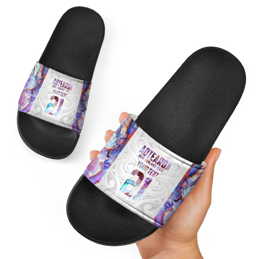 Custom New Zealand Aotearoa Slide Sandals Pink Maori Paua Shell Indigenous - Polynesian Pride