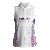Custom New Zealand Aotearoa Women Sleeveless Polo Shirt Pink Maori Paua Shell Indigenous LT9 Female Pink - Polynesian Pride