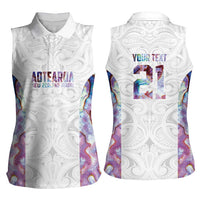 Custom New Zealand Aotearoa Women Sleeveless Polo Shirt Pink Maori Paua Shell Indigenous LT9 - Polynesian Pride