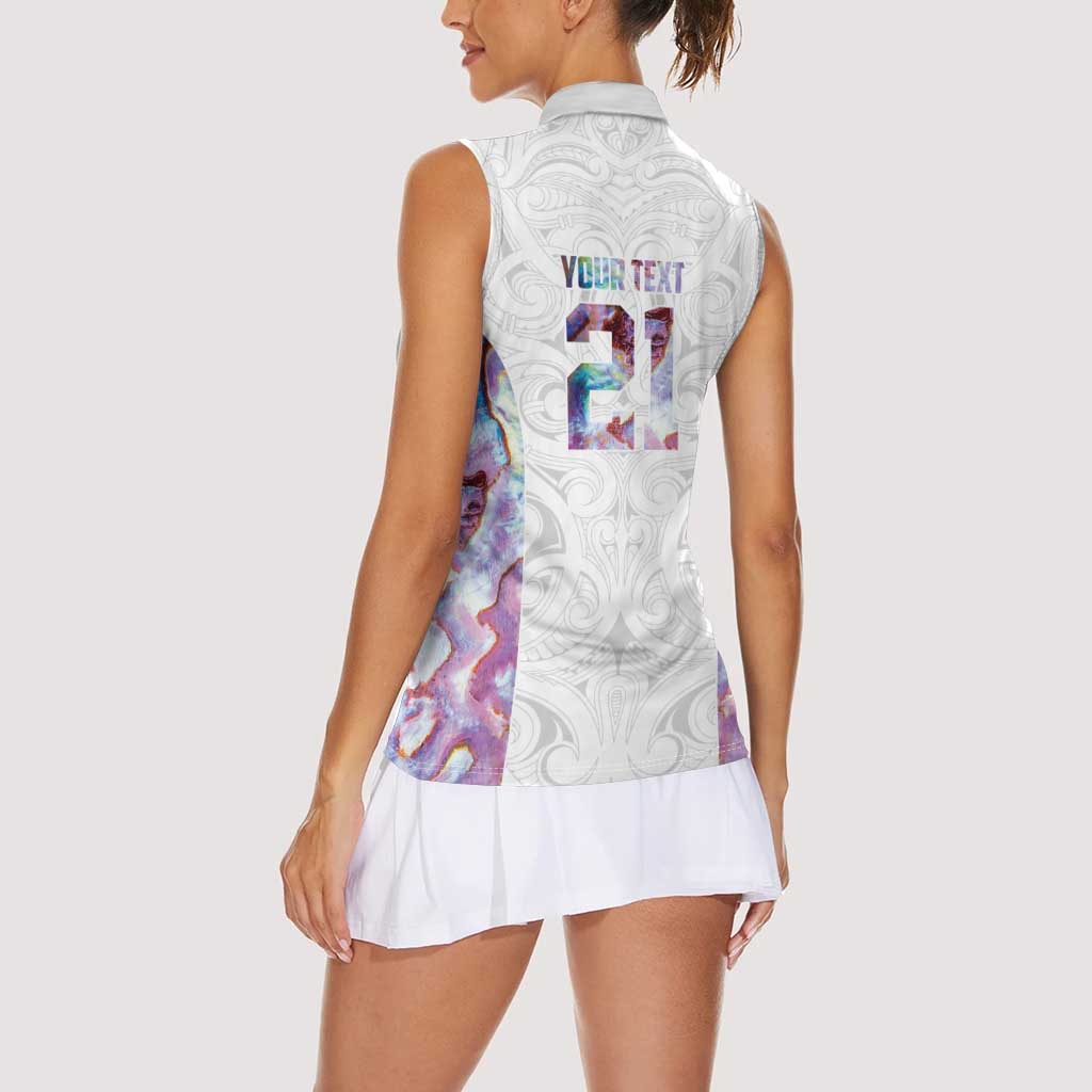Custom New Zealand Aotearoa Women Sleeveless Polo Shirt Pink Maori Paua Shell Indigenous LT9 - Polynesian Pride