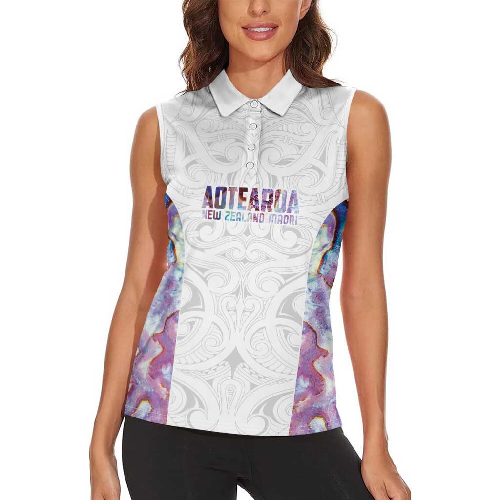 Custom New Zealand Aotearoa Women Sleeveless Polo Shirt Pink Maori Paua Shell Indigenous LT9 - Polynesian Pride