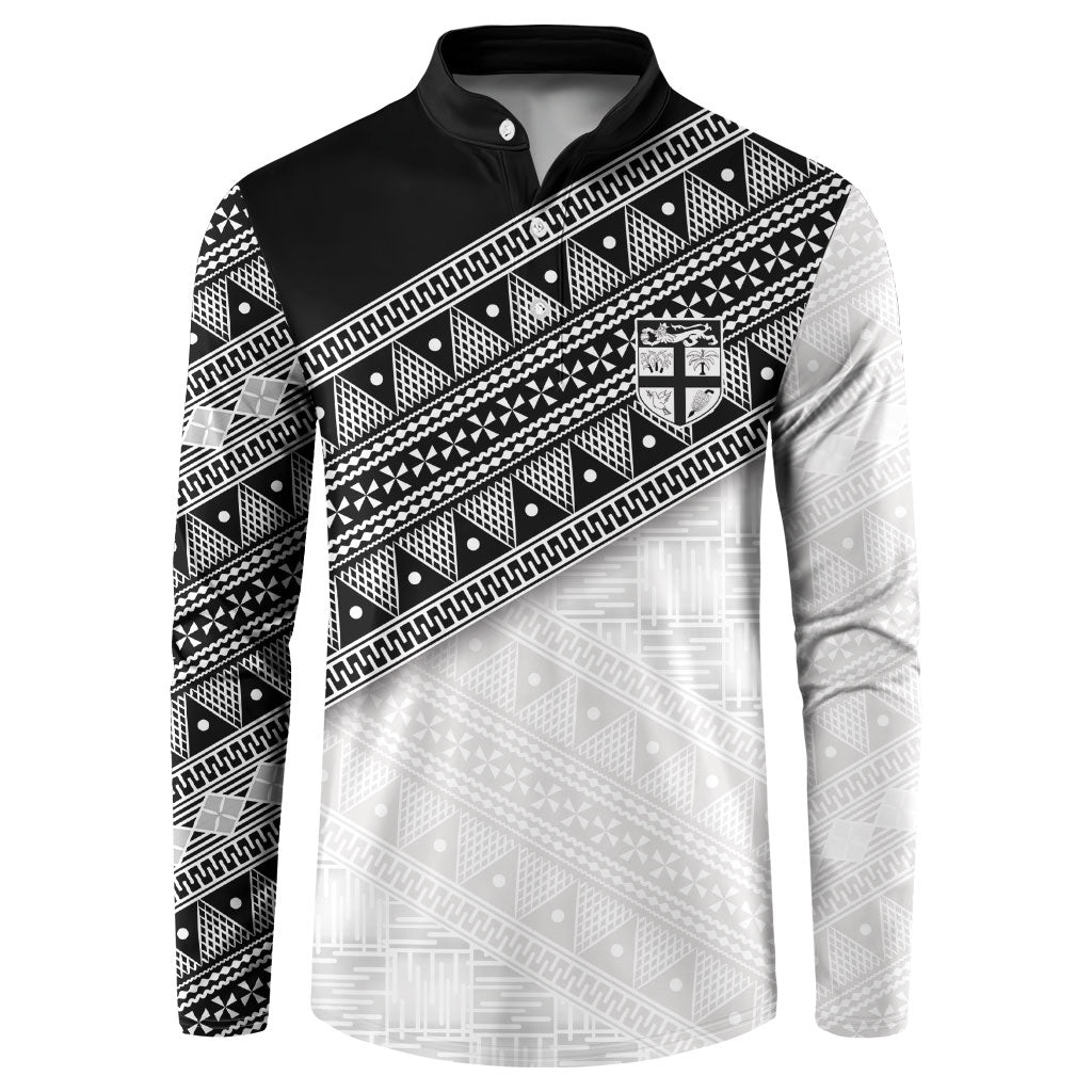 2026 Autumn Rugby Nations Fiji Custom Button Sweatshirt Fijian Tapa Tribal Lauhala Inspired LT9 Black - Polynesian Pride