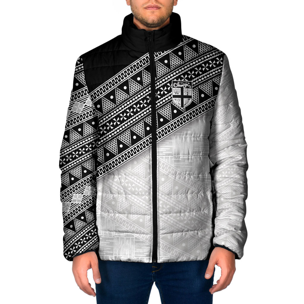 2026 Autumn Rugby Nations Fiji Custom Padded Jacket Fijian Tapa Tribal Lauhala Inspired LT9 Men Black - Polynesian Pride
