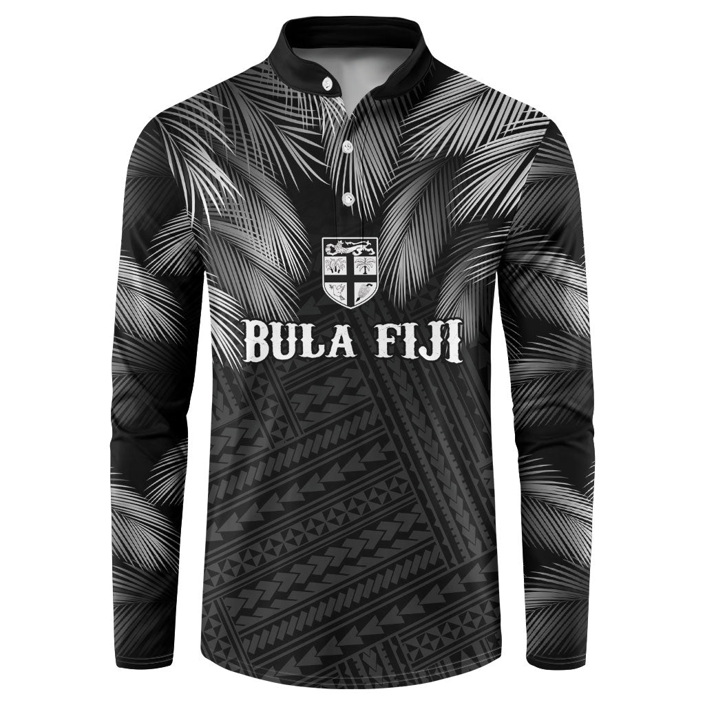2026 Autumn Rugby Nations Fiji Custom Button Sweatshirt Fijian Palm Leaf Tapa Tribal Inspired LT9 Black - Polynesian Pride