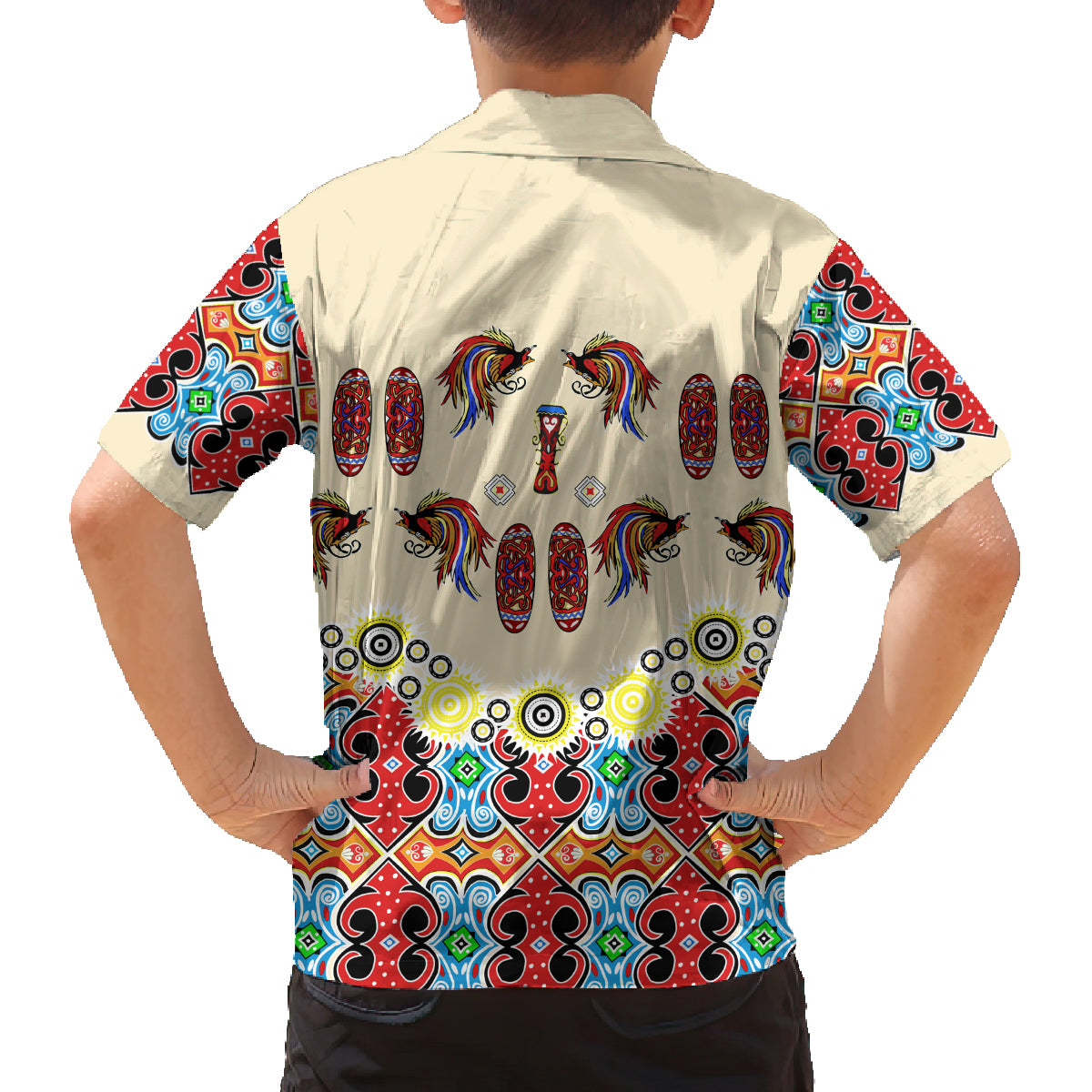 Papua Batik Motif Bird Of Paradise and Native Papuan Shield Family Matching Summer Maxi Dress and Hawaiian Shirt LT9 - Polynesian Pride