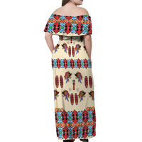 Papua Batik Motif Bird Of Paradise and Native Papuan Shield Off Shoulder Maxi Dress LT9 - Polynesian Pride