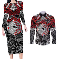 Aotearoa and Australia Couples Matching Long Sleeve Bodycon Dress and Long Sleeve Button Shirt New Zealand Honour The Treaty Ake!Ake!Ake! LT9 Red - Polynesian Pride