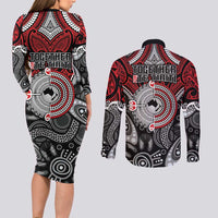 Aotearoa and Australia Couples Matching Long Sleeve Bodycon Dress and Long Sleeve Button Shirt New Zealand Honour The Treaty Ake!Ake!Ake! LT9 - Polynesian Pride