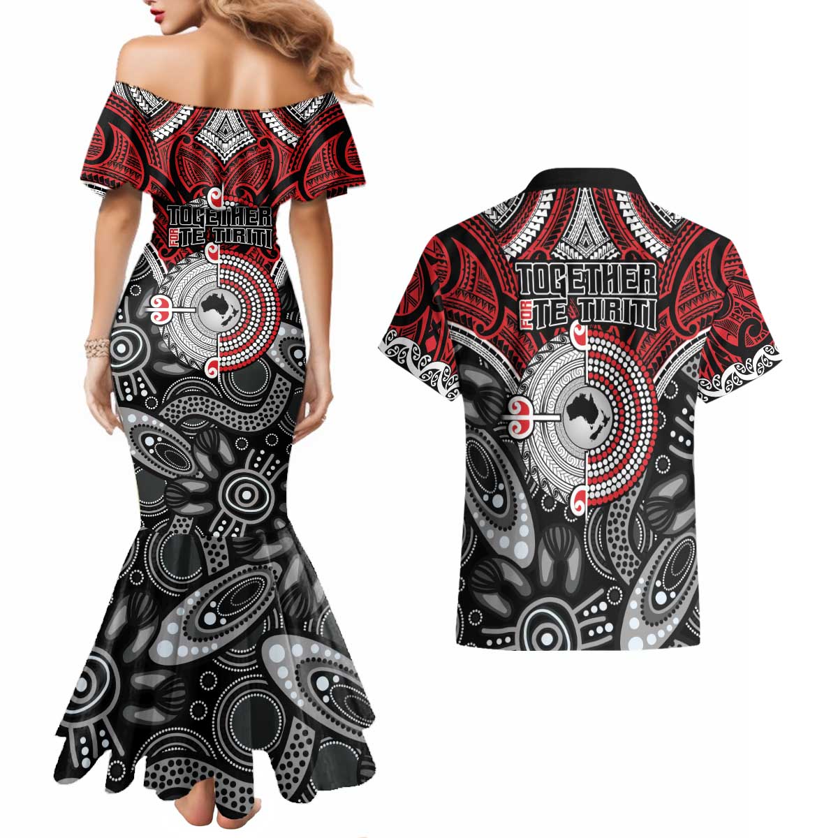 Aotearoa and Australia Couples Matching Mermaid Dress and Hawaiian Shirt New Zealand Honour The Treaty Ake!Ake!Ake! LT9 - Polynesian Pride