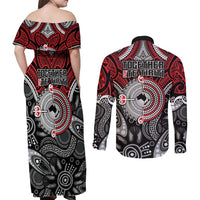 Aotearoa and Australia Couples Matching Off Shoulder Maxi Dress and Long Sleeve Button Shirt New Zealand Honour The Treaty Ake!Ake!Ake! LT9 - Polynesian Pride