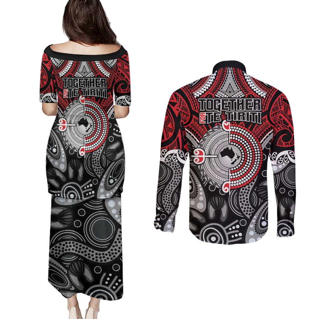 Aotearoa and Australia Couples Matching Puletasi and Long Sleeve Button Shirt New Zealand Honour The Treaty Ake!Ake!Ake! LT9 - Polynesian Pride