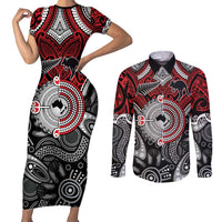 Aotearoa and Australia Couples Matching Short Sleeve Bodycon Dress and Long Sleeve Button Shirt New Zealand Honour The Treaty Ake!Ake!Ake! LT9 Red - Polynesian Pride