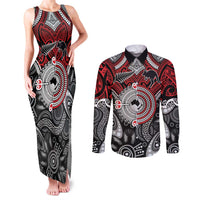 Aotearoa and Australia Couples Matching Tank Maxi Dress and Long Sleeve Button Shirt New Zealand Honour The Treaty Ake!Ake!Ake! LT9 Red - Polynesian Pride