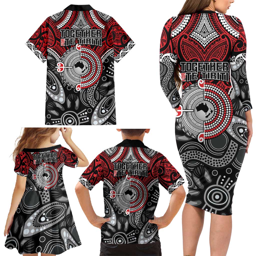 Aotearoa and Australia Family Matching Long Sleeve Bodycon Dress and Hawaiian Shirt New Zealand Honour The Treaty Ake!Ake!Ake! LT9 - Polynesian Pride