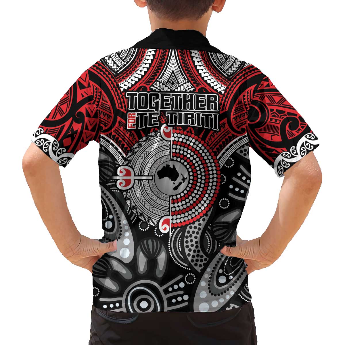 Aotearoa and Australia Family Matching Off The Shoulder Long Sleeve Dress and Hawaiian Shirt New Zealand Honour The Treaty Ake!Ake!Ake! LT9 - Polynesian Pride