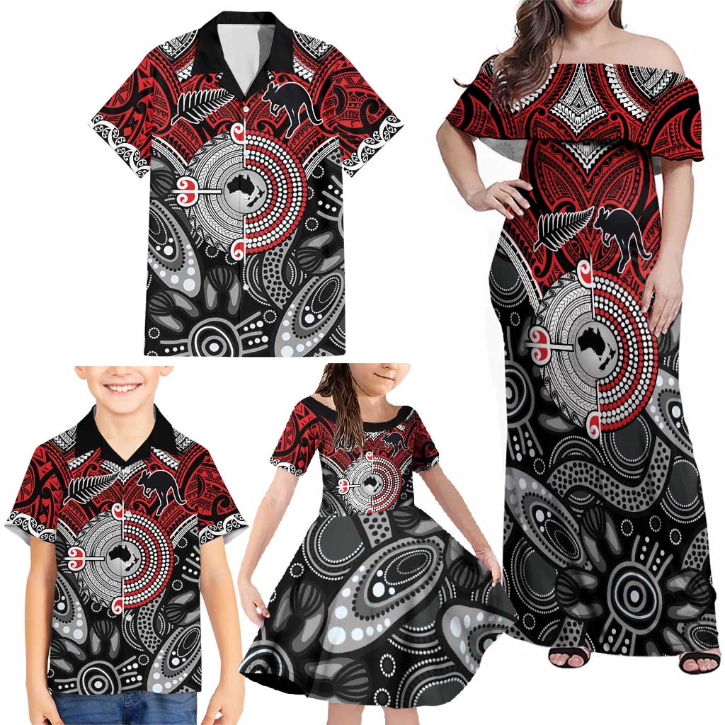 Aotearoa and Australia Family Matching Off Shoulder Maxi Dress and Hawaiian Shirt New Zealand Honour The Treaty Ake!Ake!Ake! LT9 - Polynesian Pride