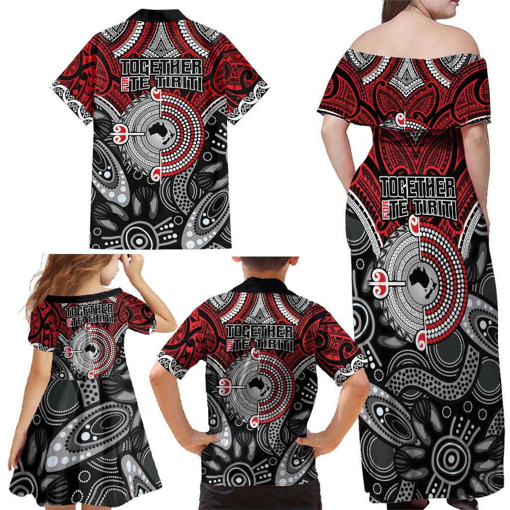 Aotearoa and Australia Family Matching Off Shoulder Maxi Dress and Hawaiian Shirt New Zealand Honour The Treaty Ake!Ake!Ake! LT9 - Polynesian Pride