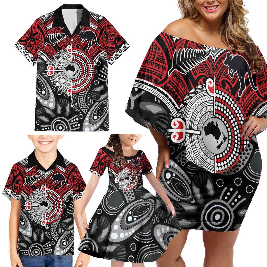 Aotearoa and Australia Family Matching Off Shoulder Short Dress and Hawaiian Shirt New Zealand Honour The Treaty Ake!Ake!Ake! LT9 - Polynesian Pride