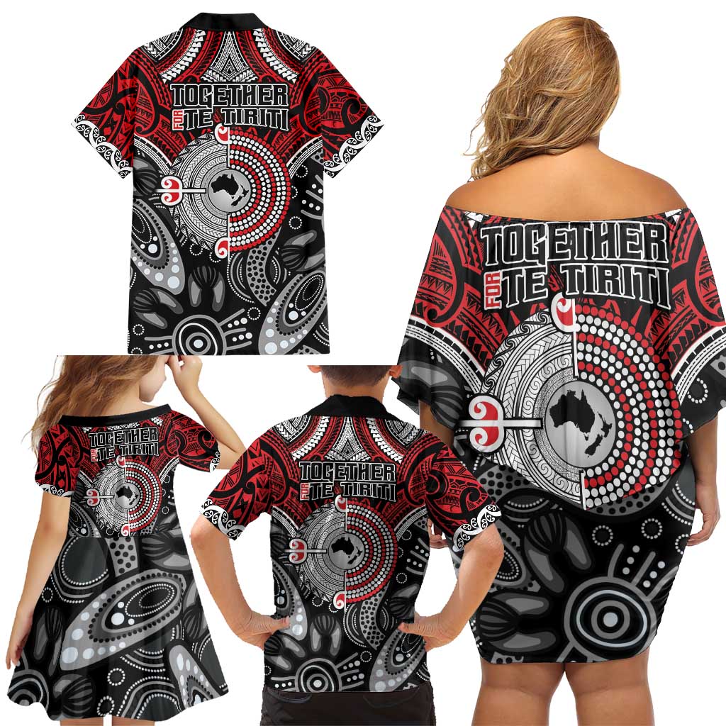 Aotearoa and Australia Family Matching Off Shoulder Short Dress and Hawaiian Shirt New Zealand Honour The Treaty Ake!Ake!Ake! LT9 - Polynesian Pride