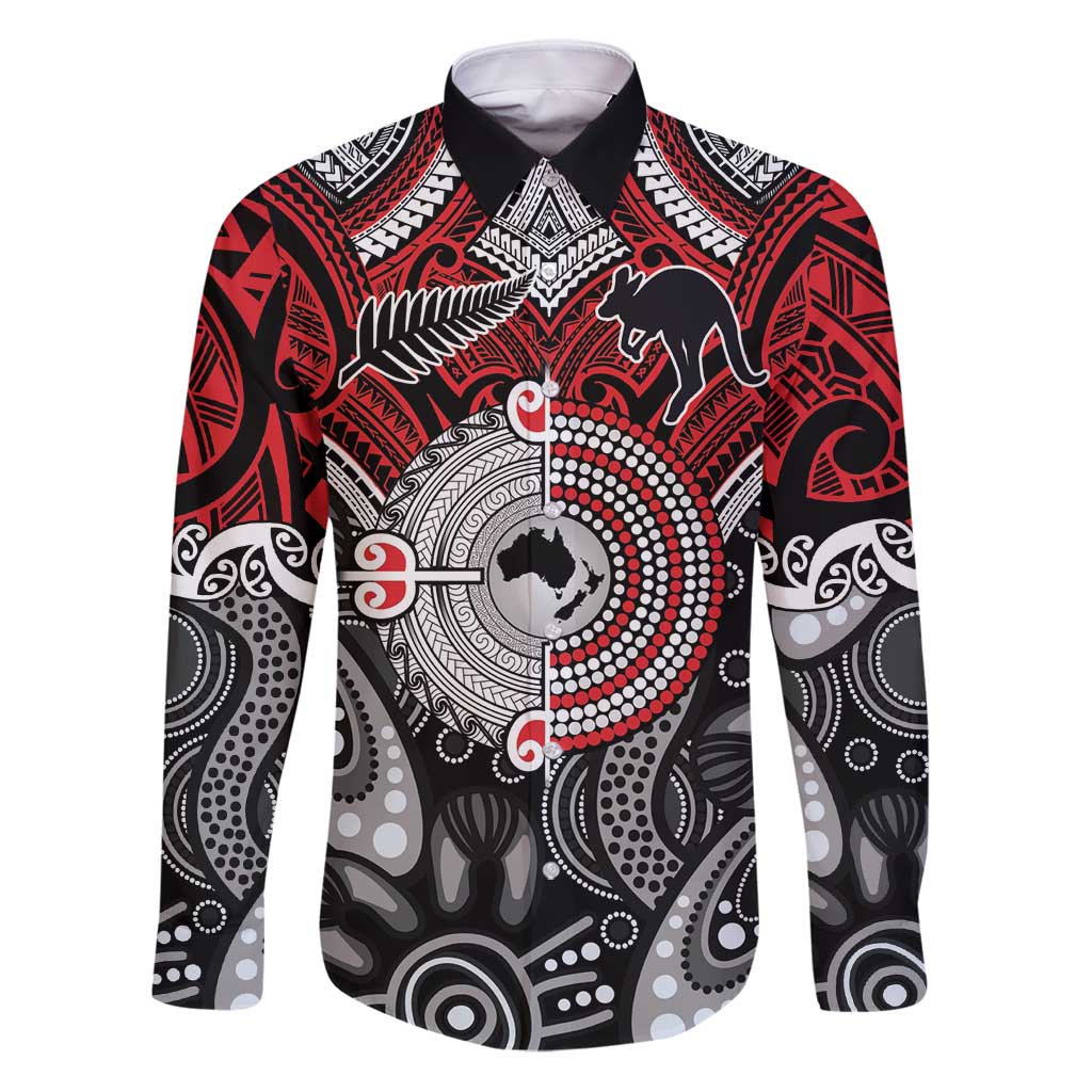 Aotearoa and Australia Family Matching Puletasi and Hawaiian Shirt New Zealand Honour The Treaty Ake!Ake!Ake! LT9 Dad's Shirt - Long Sleeve Red - Polynesian Pride