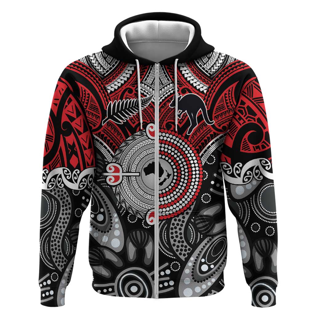 Aotearoa and Australia Hoodie New Zealand Honour The Treaty Ake!Ake!Ake! LT9 Zip Hoodie Red - Polynesian Pride